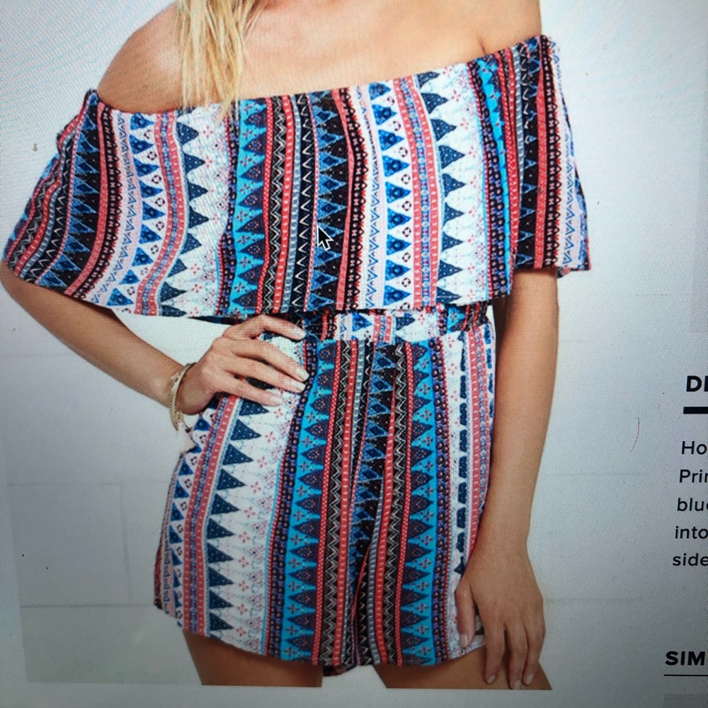 Lulus Red Print Off-the-Shoulder Romper